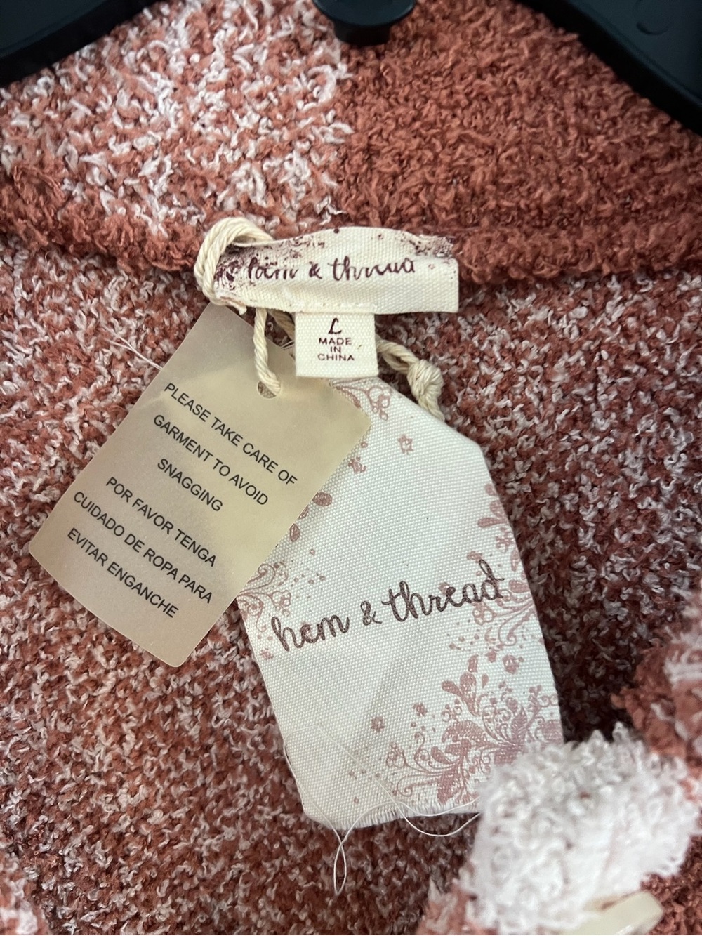 Hem & Thread Chunky Knit Shacket in Rust and Cream size large - Picture 2 of 3